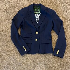 Navy Women’s Wool Blazer with Gold Buttons